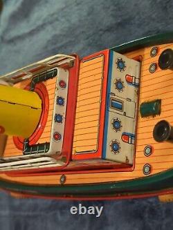 1940s Tug Boat Neptune Battery Operated Tin Toy Modern Toys Japan WORKS VIDEO JD
