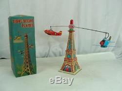 1950S SIGHT SEEING PLANES EIFFEL TOWER + BOX BATTERY OPERATED TIN AIRPLANES TOY