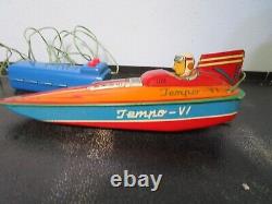 1950 Guy Lombardo's Tempo VI Battery Op Tin Litho Hydroplane Toy Boat Works Rare