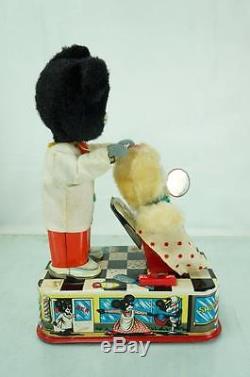 1950'S LINEMAR TIN BATTERY OPERATED BARBER BEAR WORKING With ORIGINAL BOX