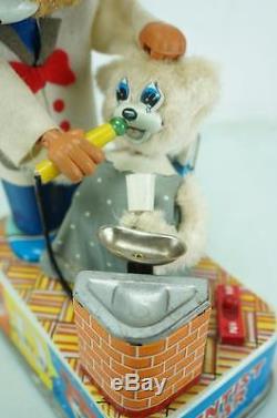 1950'S S&E JAPANESE BATTERY OPERATED TIN DENTIST BEAR With ORIGINAL BOX TIN TOY