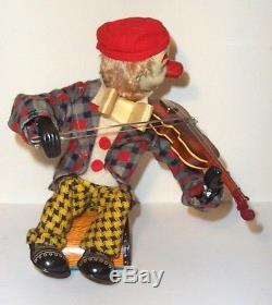 1950's BATTERY OPERATED HAPPY FIDDLER CLOWN MUSICAL TIN LITHO TOY very nice