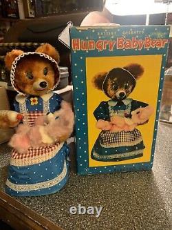 1950's BATTERY OPERATED HUNGRY BABY BEAR TIN LITHO TOY JAPAN YONEZAWA