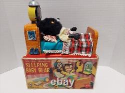 1950's BATTERY OPERATED LINEMAR SLEEPING BABY BEAR TIN LITHO JAPAN Non-Working