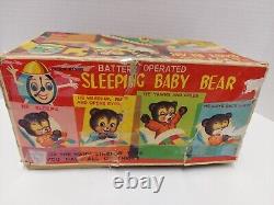1950's BATTERY OPERATED LINEMAR SLEEPING BABY BEAR TIN LITHO JAPAN Non-Working