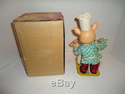 1950's BATTERY OPERATED PIGGY COOK TIN LITHO TOY JAPAN MIB TWO EGGS
