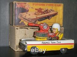 1950's Japan TN Nomura Future Atomic Fire Car Tin B/O Toy In Original Box, NMC