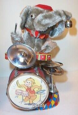 1950's MAMBO THE DRUMMING ELEPHANT BATTERY OPERATED TIN TOY MIB MINT JAPAN ALPS