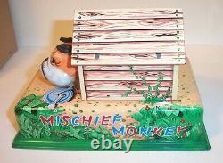 1950's MISCHIEVOUS MISCHIEF MONKEY BATTERY OPERATED TIN LITHO TOY JAPAN MIB MINT