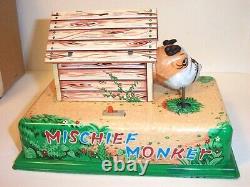 1950's MISCHIEVOUS MISCHIEF MONKEY BATTERY OPERATED TIN LITHO TOY JAPAN MIB MINT