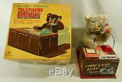 1950' s NIB, LINEMAR BATTERY OPERATED TIN LITHO TOY TELEPHONE BEAR ALL ORIGINAL