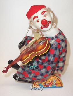 1950's THE HAPPY FIDDLER CLOWN TIN LITHO CIRCUS CARNIVAL CONEY ISLAND JAPAN TOY