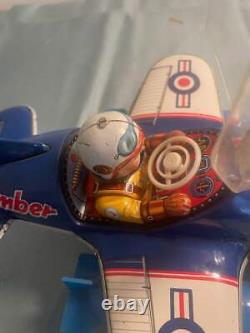 1950's Tin Litho Battery Operated Bomber Plane With Pilot, Movement Lights Bump
