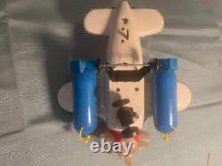 1950's Tin Litho Battery Operated Bomber Plane With Pilot, Movement Lights Bump