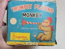 1950's Vintage Cragstan Trumpet Playing Monkey / Battery Operated JAPAN IN BOX