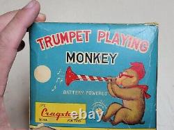 1950's Vintage Cragstan Trumpet Playing Monkey / Battery Operated JAPAN IN BOX