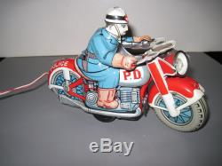 1950's Vintage Japanese Tin, Battery Operated Police Motorcycle Working