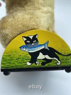 1950's Vintage Linemar Battery Operated Cat Eating Fish Tin Litho Toy Untested