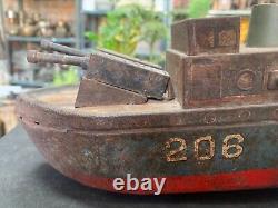 1950's Vintage Litho Tin Sea Fighter Ship Toy Battery Operated Toy Made In Japan