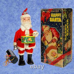 1950s DRUMMING SANTA in BOX Christmas Battery TIN TOY by ALPS Nice