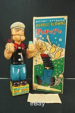 1950s LINEMAR BUBBLE BLOWING POPEYE BATTERY OPERATED TIN TOY + ORIGINAL BOX MARX