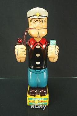 1950s LINEMAR BUBBLE BLOWING POPEYE BATTERY OPERATED TIN TOY + ORIGINAL BOX MARX