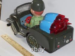 1950s MODERN TOYS JAPAN TIN BATTERY OPERATED ARMY JEEP WORKS IN BOX