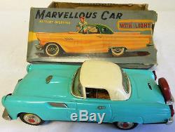 1950s Marvelous Toy Battery-Operated Tin AQUA BLUE CAR with Light & Box