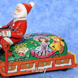 1950s SANTA ON SLEIGH Christmas Battery Tin Toy WORKING RARE