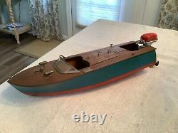 1950s Sakai Boat 15 With Outboard Motor Vintage Japan Tin Toy Rare