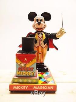 1960 Linemar Mickey the Magician battery operated tin toy + box, Disney, Japan