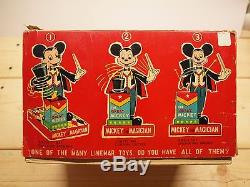 1960 Linemar Mickey the Magician battery operated tin toy + box, Disney, Japan