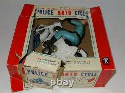 1960's Bandai Battery Operated Tin Police Auto Cycle Remote Control