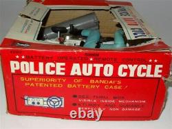 1960's Bandai Battery Operated Tin Police Auto Cycle Remote Control