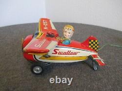 1960's Modern Toys Swallow N-057 Battery Operated Tin Loop Plane Works Rare