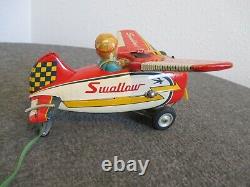 1960's Modern Toys Swallow N-057 Battery Operated Tin Loop Plane Works Rare
