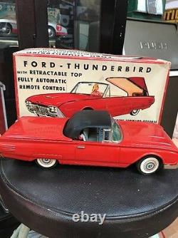 1960's Vintage Ford Thunderbird Red Tin Toy Car Cragstan Battery Operated