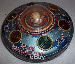1960s BATTERY OPERATED JAPAN TIN TOY X-1 SPACE EXPLORER SHIP & BOX VERY RARE