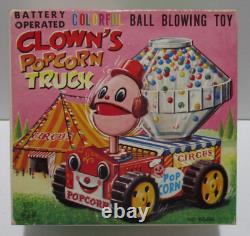 1960s Battery-Operated Clowns Popcorn Truck Tin Toy in Box TPS Japan 6568