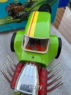 1960s Daiya T RANTULA Battery Operated Drag Coupe Tin Dragster in Box WORKS