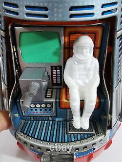 1960s Horikawa Japan Battery Operated Super Space Capsule Litho Tin Toy with Pilot