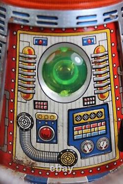 1960s Horikawa Japan Battery Operated Super Space Capsule Litho Tin Toy with Pilot