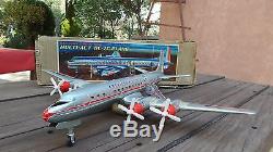 1960s LARGE YONEZAWA TIN AMERICAN AIRLINES DC-7C AIRPLANE BATTERY OPERATED IN OB