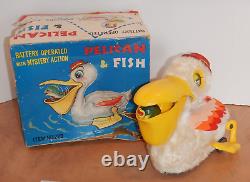 1960s YONEZAWA BATTERY OPERATED PELICAN & FISH, WithBOX, TESTED, WORKS, JAPAN