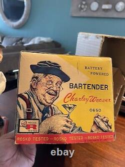 1962 Charley Weaver Battery Powered BARTENDER with Box Rosko Toy Made in Japan