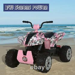 24V Kids ATV Ride On Quad 4 Wheeler Battery Powered Electric ATV Camo Pink