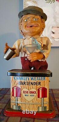 3 Vintage Charlie Weaver Bartender Tin Toy Japan Rosko Toys One Face Lights Up