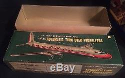 50's Line Mar Tin Battery Airplane Dc7 American Airlines Rare With Box Toy Plane