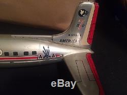 50's Line Mar Tin Battery Airplane Dc7 American Airlines Rare With Box Toy Plane
