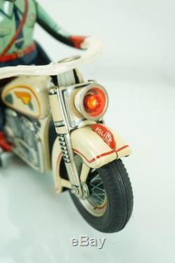 50's JAPAN HIGHWAY PATROL MOTORCYCLE + ORIGINAL BOX JAPAN MODERN TOYS BATTERY OP